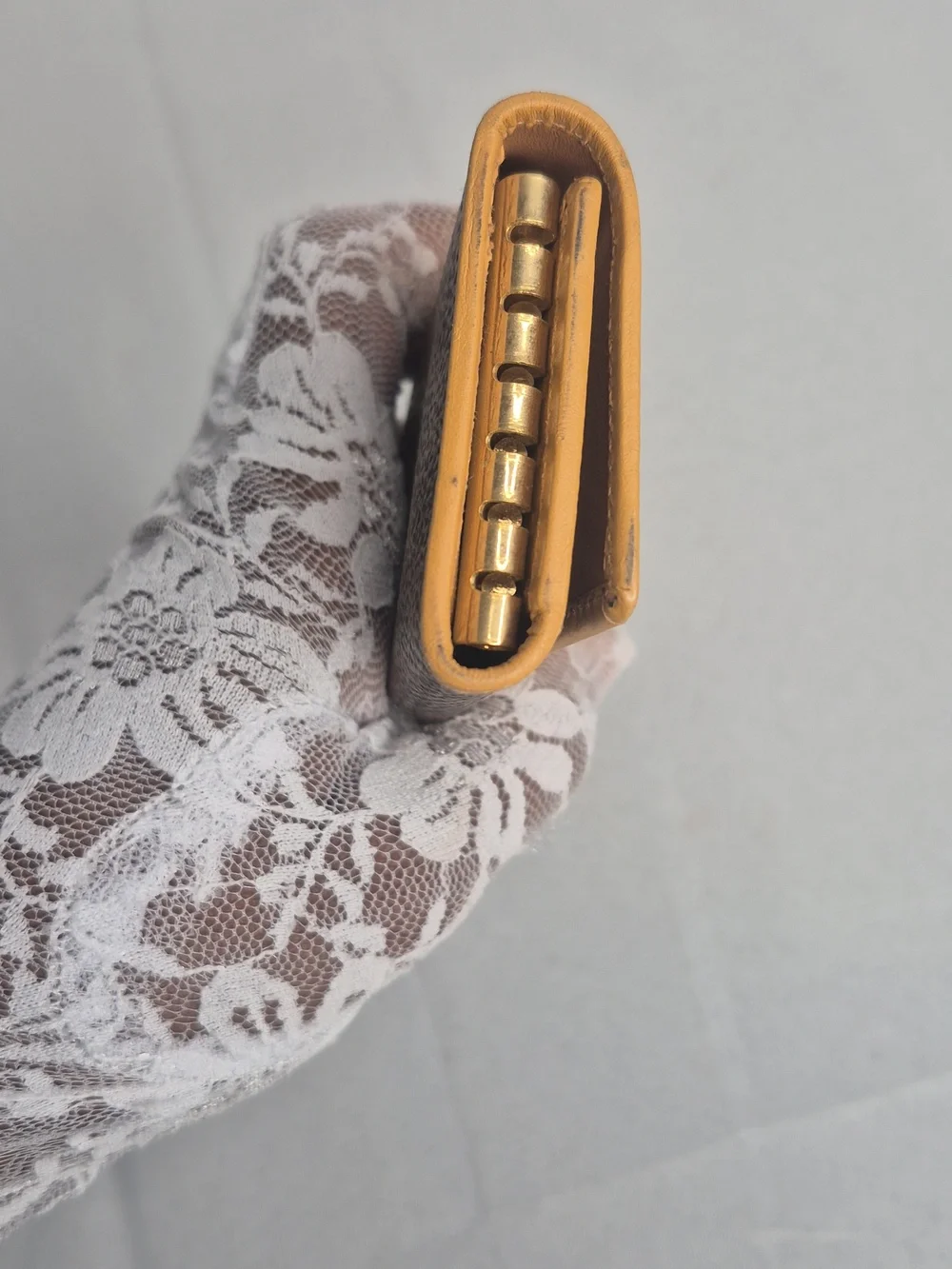 Celine Brown Canvas Trifold Key Holder with Tan Trim